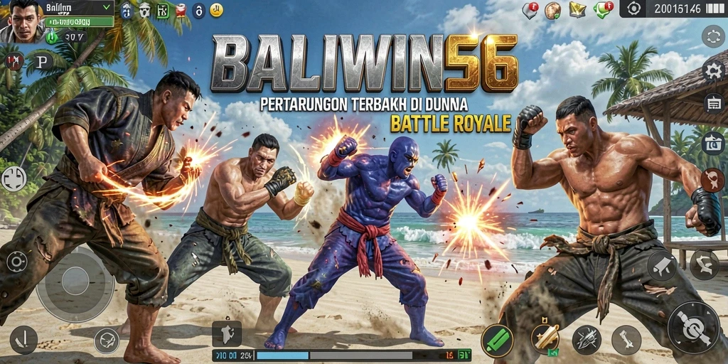 Screenshot utama BALIWIN66 menampilkan aksi seru dalam pertarungan Battle Royale.