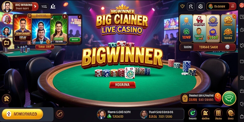 Screenshot gameplay <strong>BIGWINNER</strong> menampilkan dealer live dan suasana kasino yang menegangkan.