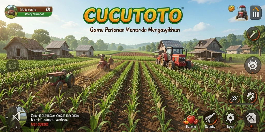 Screenshot gameplay <strong>CUCUTOTO</strong> menampilkan ladang yang subur dan tanaman yang berkembang.