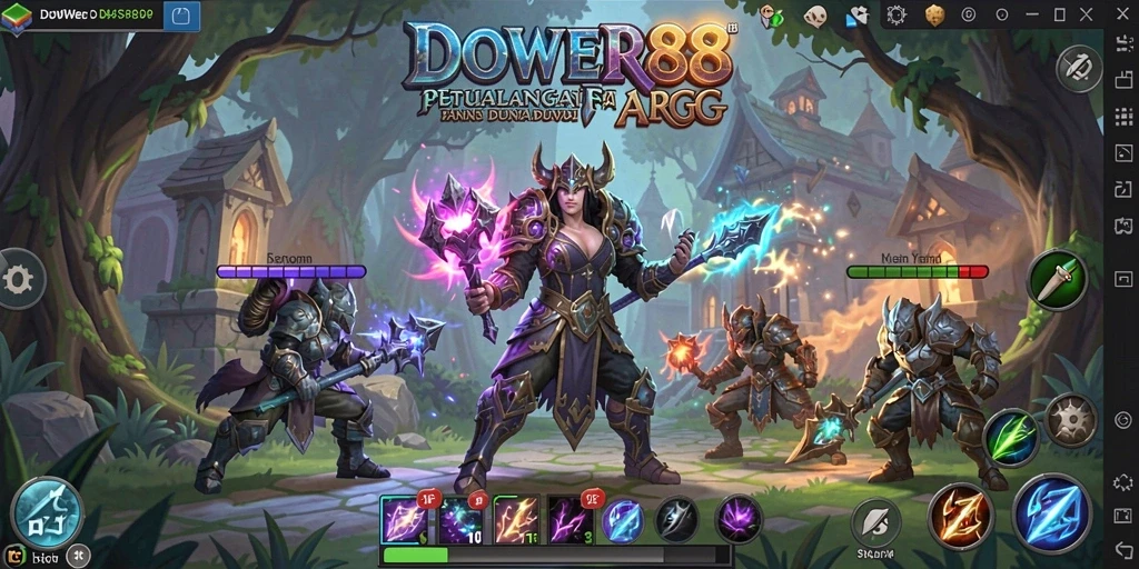 Screenshot utama DOWER88 menampilkan aksi seru dalam pertarungan ARPG.