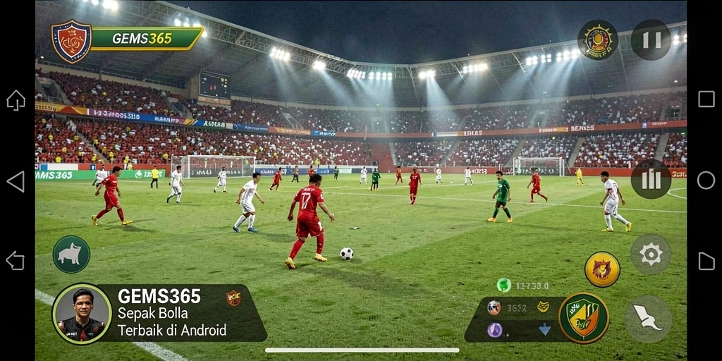 Tampilan gameplay GEMS365 yang menegangkan dan penuh aksi sepak bola.