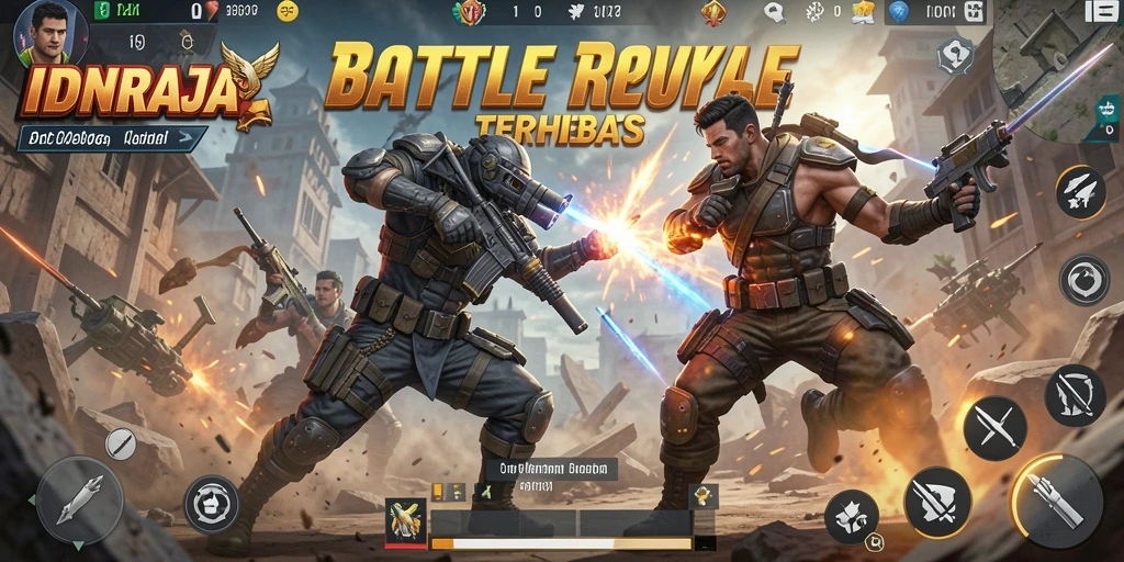 Tampilan gameplay intens di medan perang Battle Royale IDNRAJA.