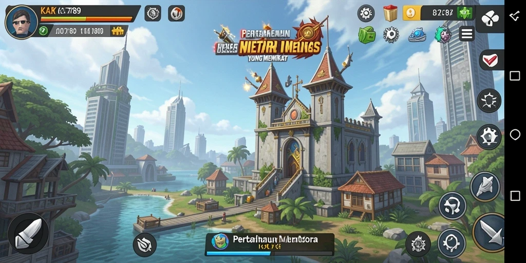 Screenshot gameplay KA789 dengan menara dan musuh yang beragam.