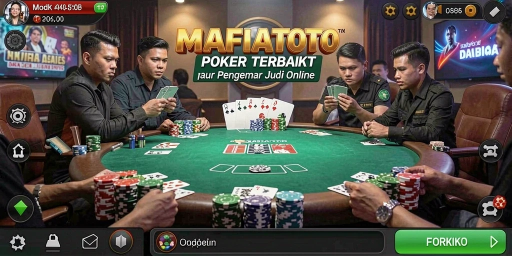 Screenshot MAFIATOTO menampilkan gameplay poker yang mendebarkan.