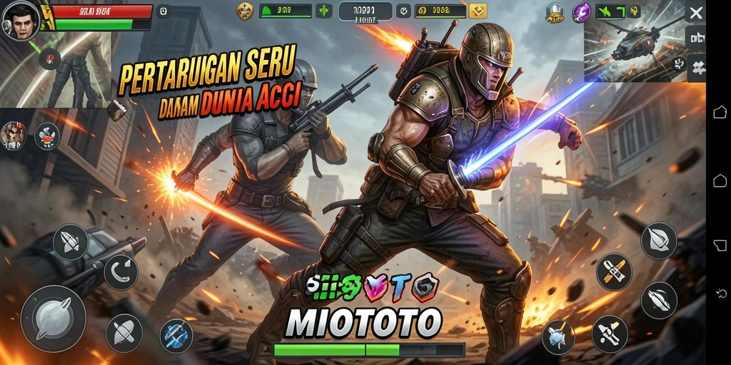 Tampilan aksi mendebarkan dalam gameplay MIOTOTO yang penuh warna.