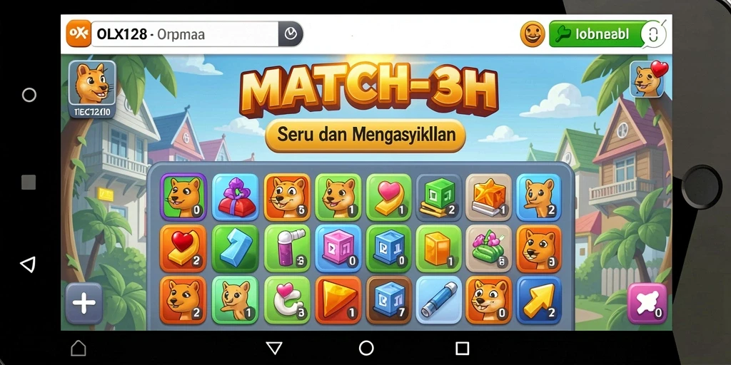 Tampilan gameplay <strong>OLX128</strong> yang menarik dalam permainan Match-3.