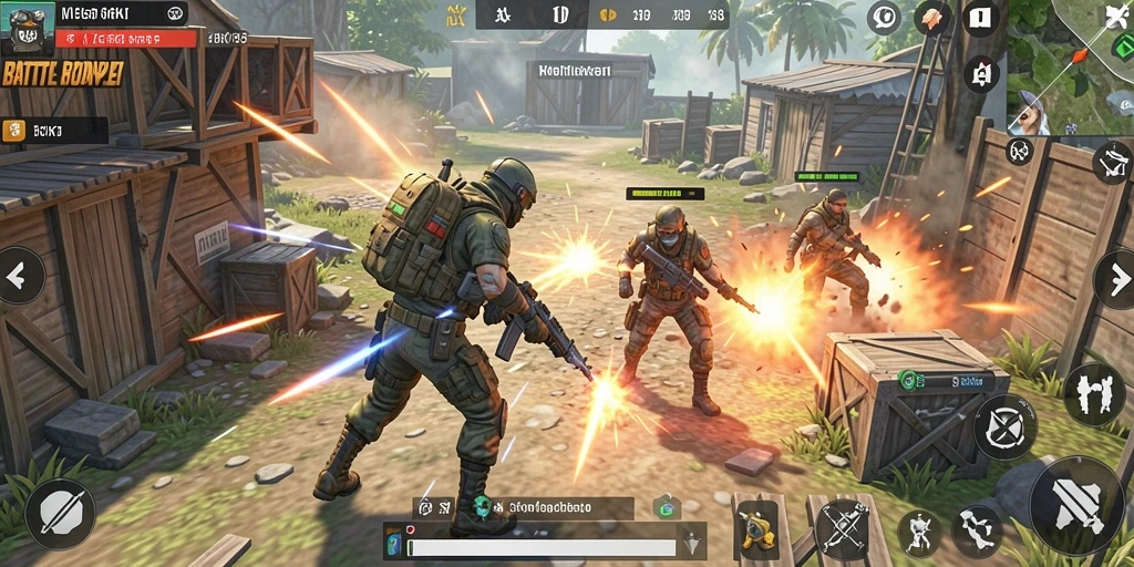Screenshot menunjukkan aksi mendebarkan di RK77 dengan karakter berperang.