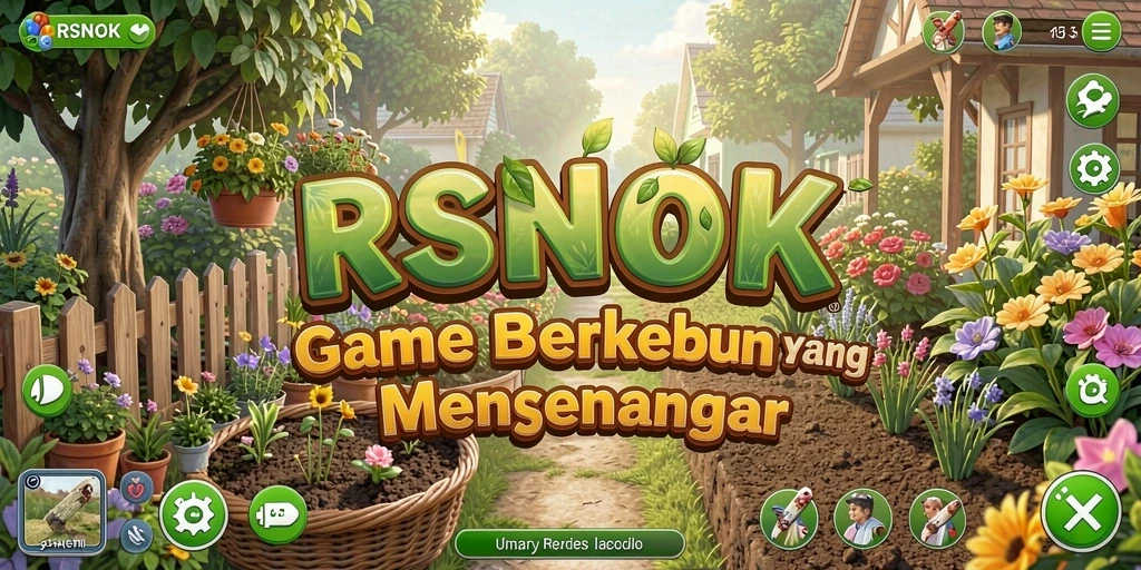 Tampilan gameplay RSNOK dengan suasana kebun yang asri.