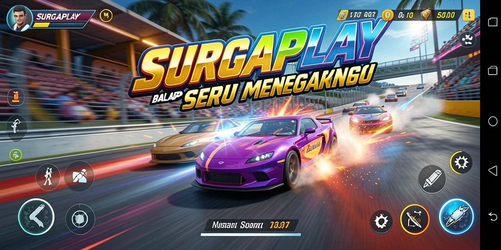 Screenshot gameplay SURGAPLAY menampilkan balapan yang seru dan penuh aksi.