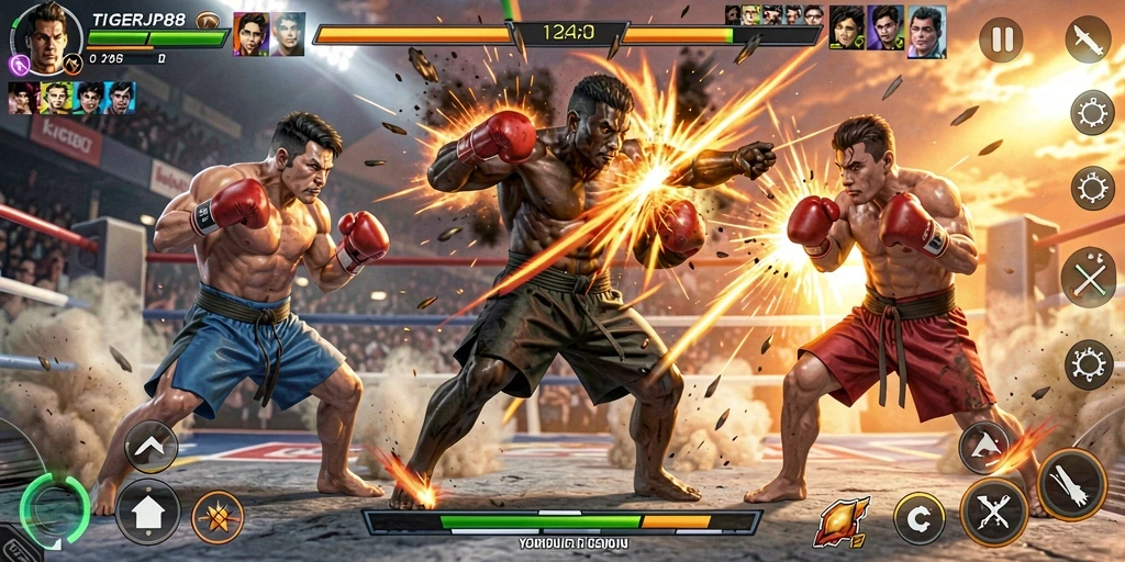 Tampilan screenshot utama TIGERJP88 dengan aksi pertarungan yang mendebarkan.