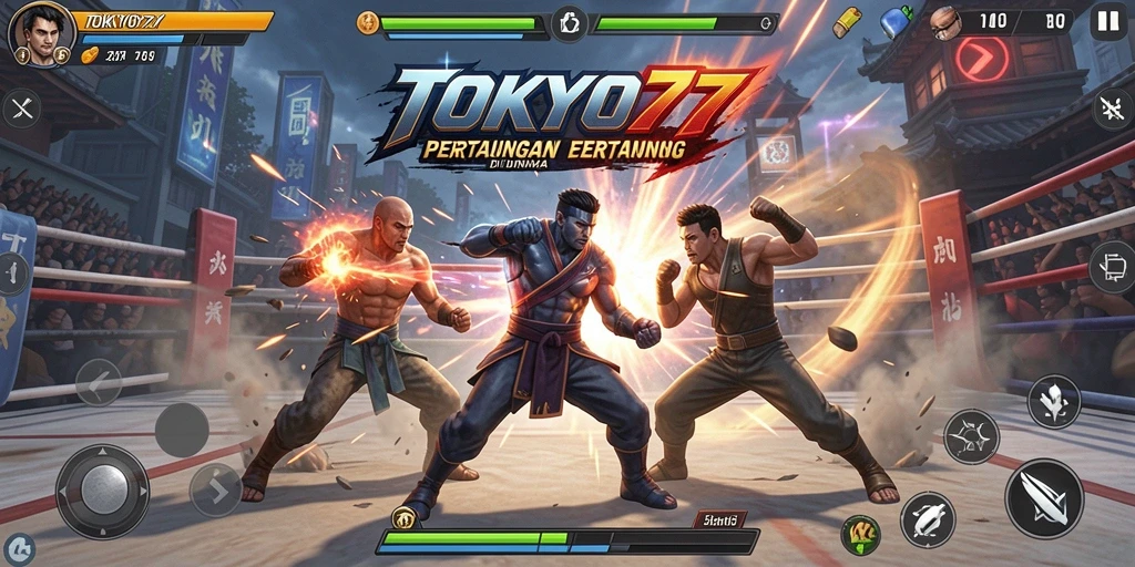 Tampilan gameplay TOKYO77 yang seru dan mendebarkan dalam pertarungan.