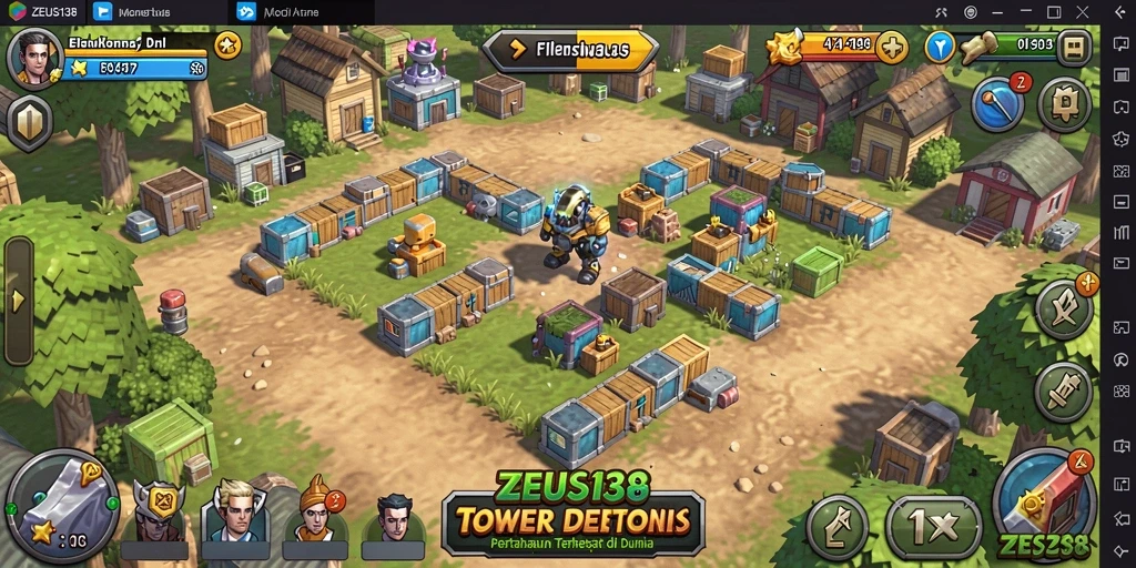 Tampilan gameplay ZEUS138 yang menegangkan dalam Tower Defense.